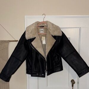 Abercrombie and Fitch Black Vegan Leather/Shearling Aviator Jacket NWT